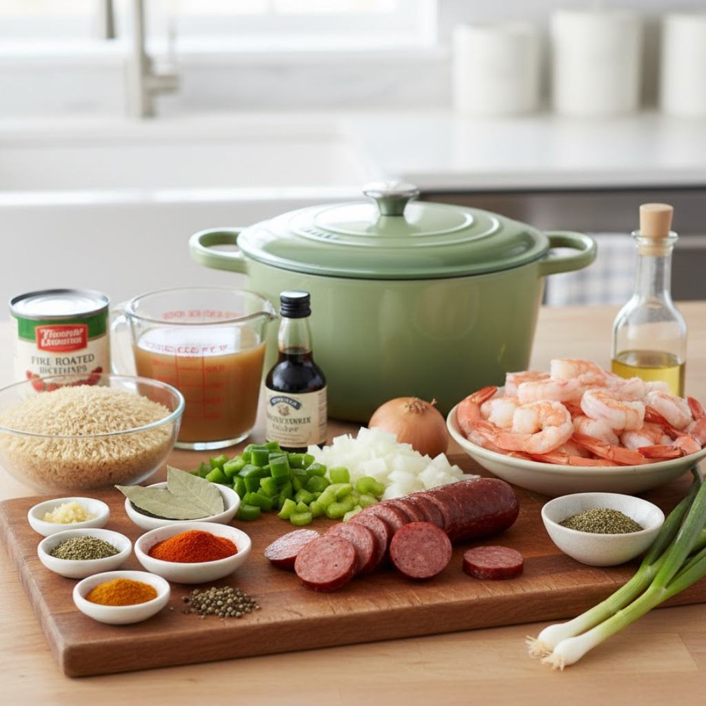 Ingredients You'll Need To Make This Andouille Sausage Shrimp Recipe