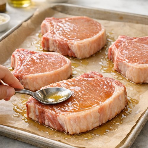Step 3: Arrange and Oil the Pork Chops