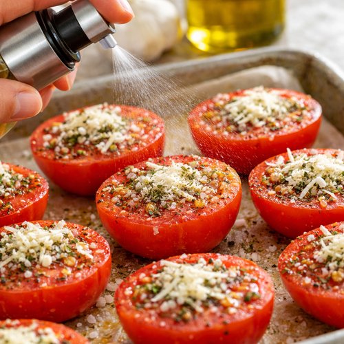 Step 3: Oil, Season, and Cheese Your Tomatoes